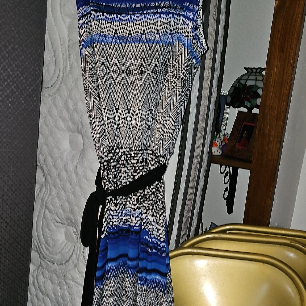Fever Blue and Black Geometric Maxi Dress